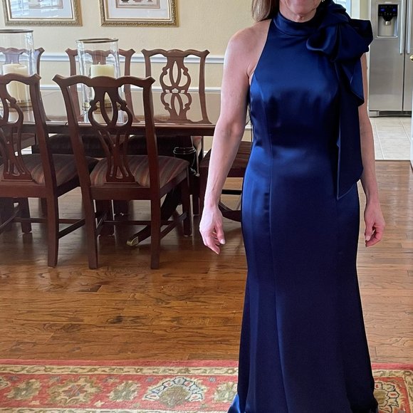 Aidan Mattox Dresses & Skirts - Aidan Mattox navy satin halter mermaid gown